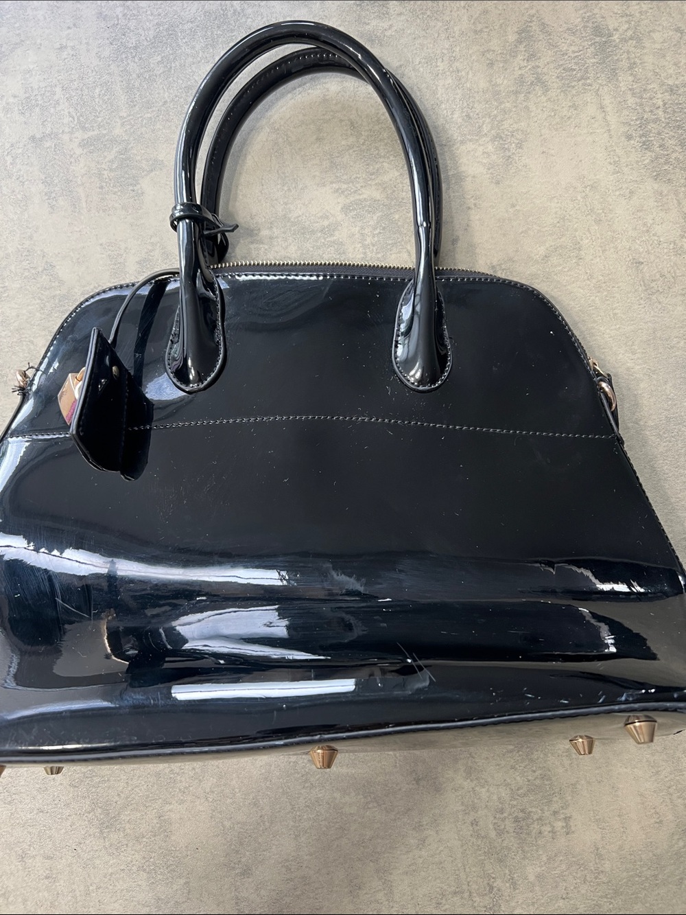 Black Patent Dome Satchel Handbag
